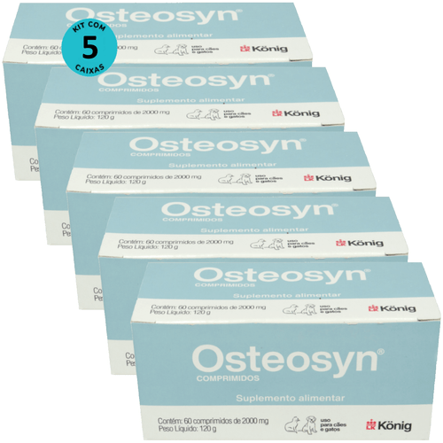 Osteosyn 2000mg Com 60 Comprimidos Para Cães e Gatos Raças Grandes Kit C/ 5 Osteosyn 2000mg Com 60 Comprimidos Para Cães e Gatos Raças Grandes Kit C/ 5